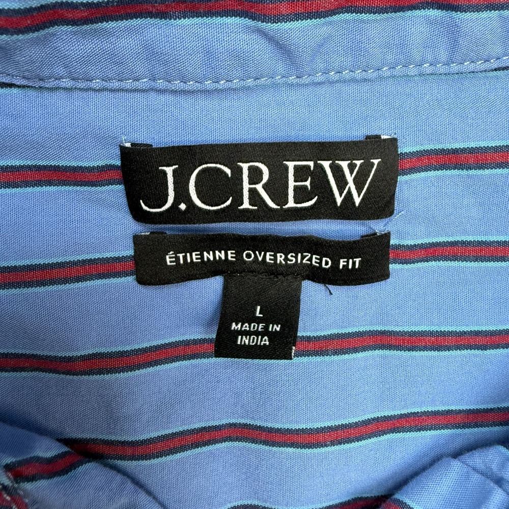 J Crew Top Womens Large Etienne Oversized Fit Shirt Blue Striped Cotton Poplin - Picture 3 of 9